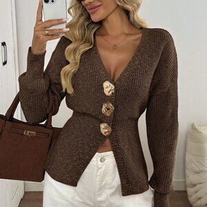 Coffee Brown Casual Women's Sweater Top